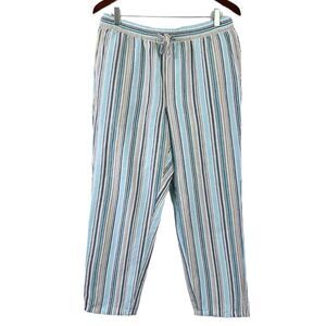 J. Jill Linen Blend Aqua Beige Striped Straight Leg High Rise Comfy Casual Pants